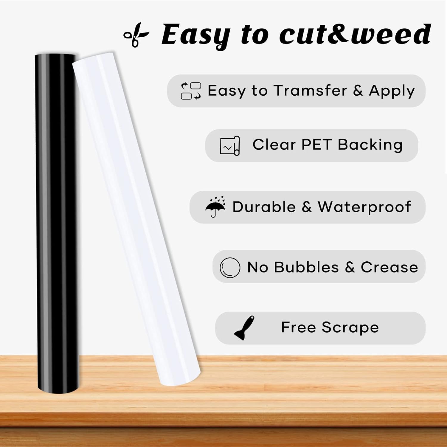 Permanent Vinyl Roll, 2 Rolls 12" X 14FT Glossy Black & White Permanent Adhesive Vinyl Compatible with Cricut Cutting Machine, Silhouette - Easy to Weed & Transfer