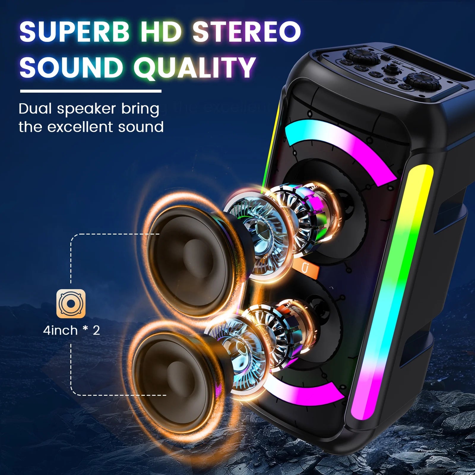 Bluetooth Speaker, Portable Party Speaker with 2 Microphones, 40W Powerful Sound Deep Bass, T30-T