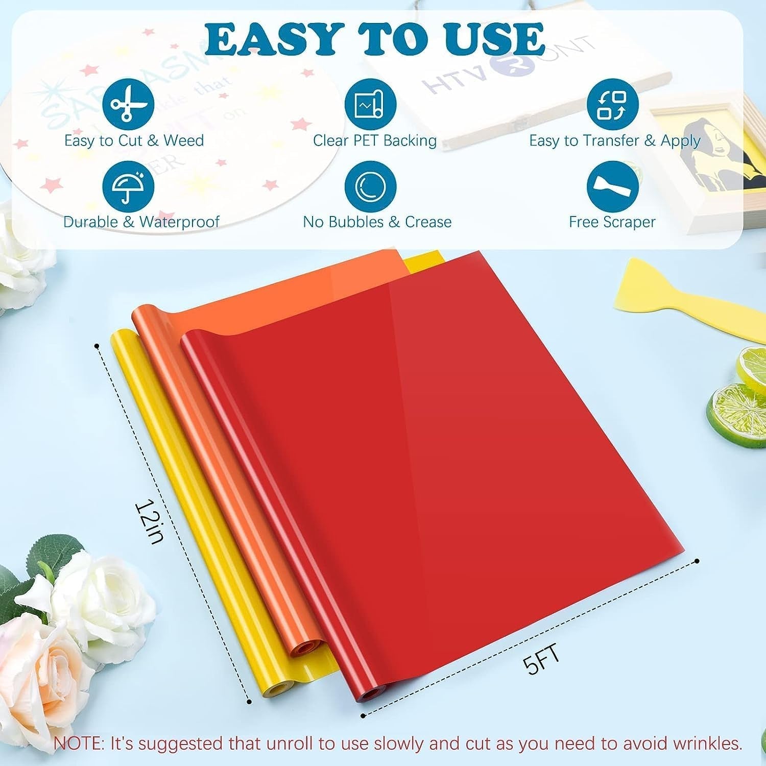HTVRONT 12 Pack 12 Inch by 5 Feet Permanent Vinyl for Cricut & 6 Pack 12X12” Cutting Mat for Cricut