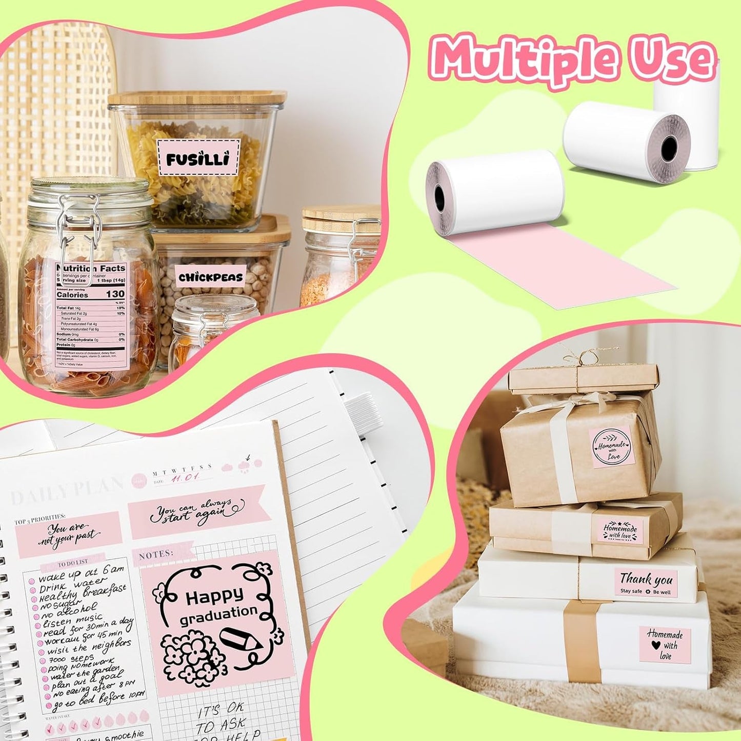 Phomemo Pink Self-Adhesive Thermal Paper, Glossy Printable Sticker Paper Label for Phomemo M02/M02 Pro/M02S/P2S/M03/M04S Mini Sticker Printer, 50Mm X 3.5M, Diameter 28Mm, 3-Rolls, Image Time 20 Years