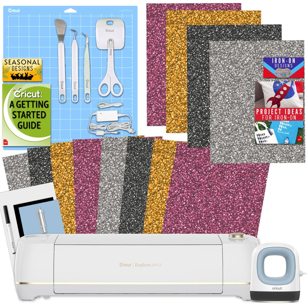 Explore Air 2 Machine with Glitter Iron-On Sampler Pack, Tool Kit and Easypress Mini Bundle