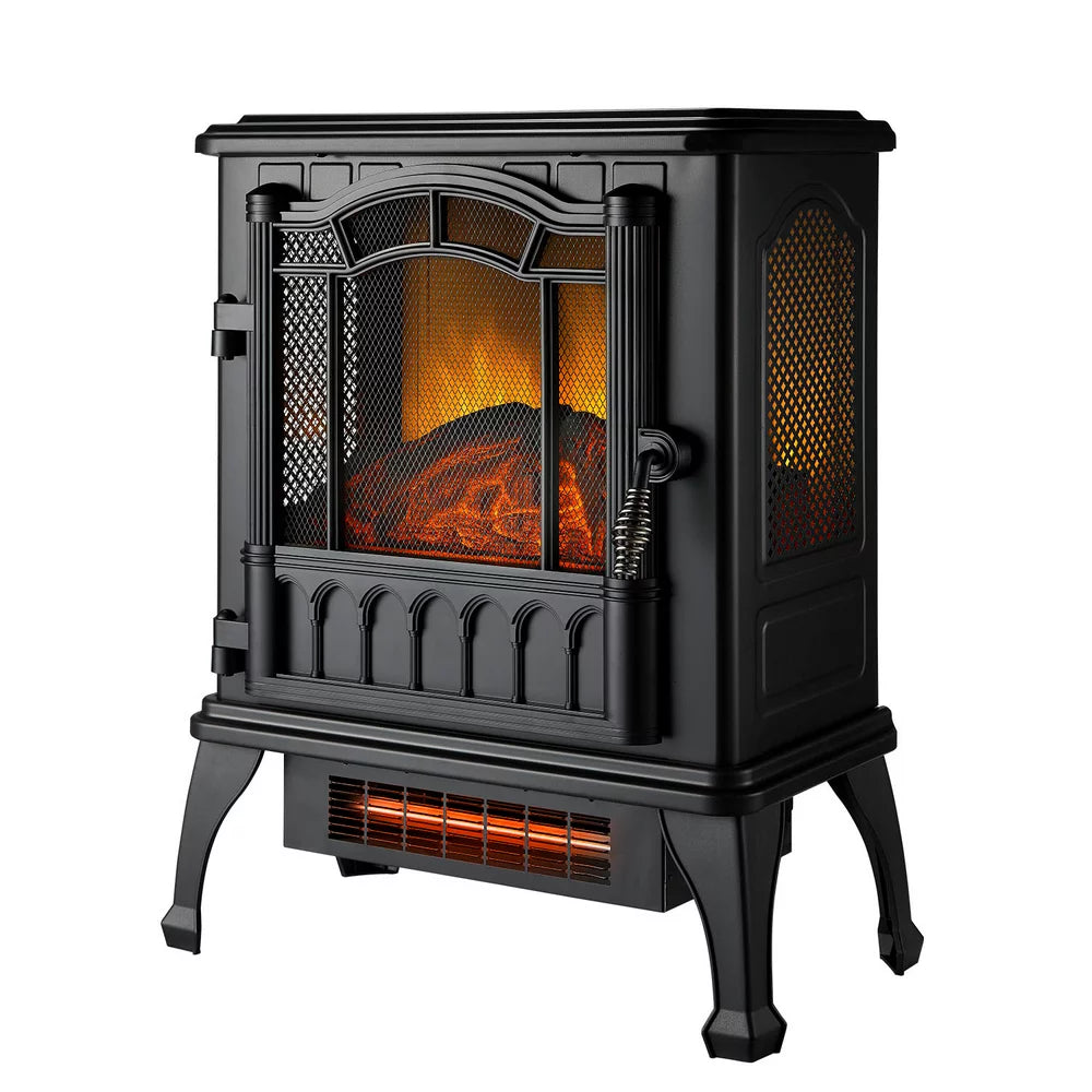 2-Setting 3D Electric Stove Heater with Life-Like Flame, Black