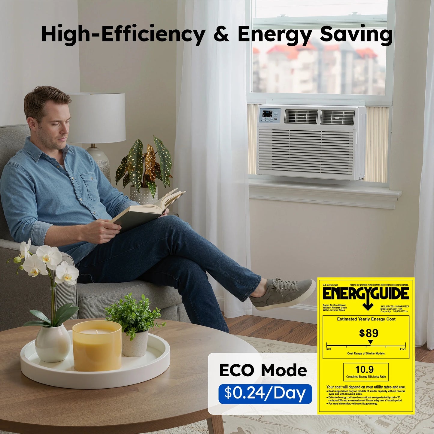 10,000 BTU Window Air Conditioner with APP, Cools up to 450 Sq Ft, 4 Cooling Modes, Remote Control, White