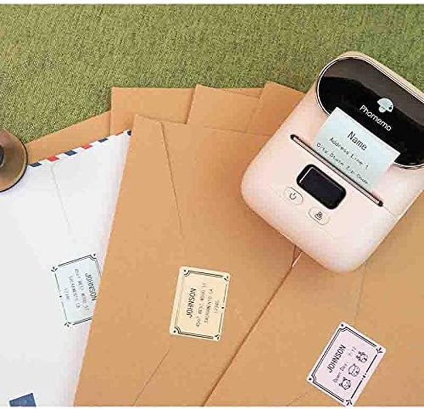 Phomemo M110/M100/M220/M250/M108 Sticker Labels- 1.57"X1.18"(40X30Mm) Black on Pink, Khaki and Blue Label for Small Business, Home, Office, 230 Labels/Roll