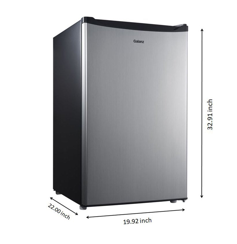 4.3 Cu Ft Single Door Mini Fridge, Stainless Steel Look, New, Width 19.12"