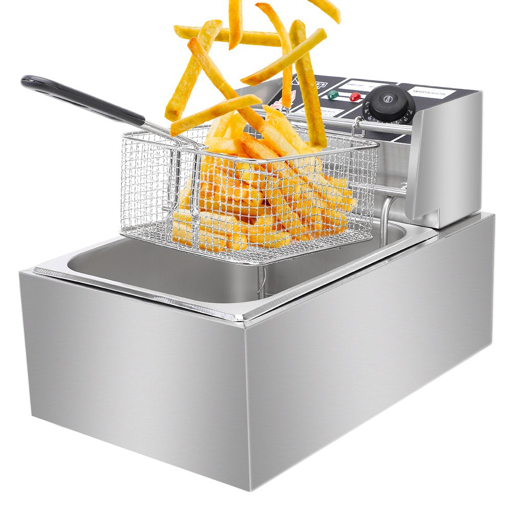 6L 2500W Electric Deep Fryer Commercial Tabletop Restaurant Frying Basket,Silver