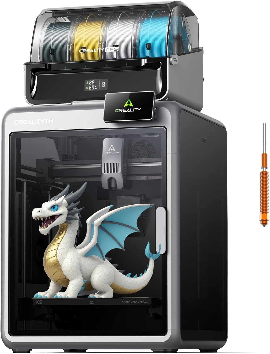 Creality K2 Combo 3D Printer, Multicolor Printing with CFS, High-Speed 600Mm/S, Smart Auto Leveling, Quiet Printing, 300°C Nozzle, Dual AI Camera, Direct Drive Extruder, Build Volume 260X260X260Mm