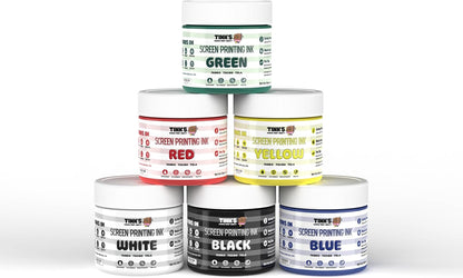 Tinks® Screen Printing Ink Set (6 Color - 4 Oz.) —Screen Printing Fabric Ink for Cotton and Polyester, for Silk Screens and Linocut, Opaque Fabric Paint—Paintmaking Supplies for Shirts and Tote Bags