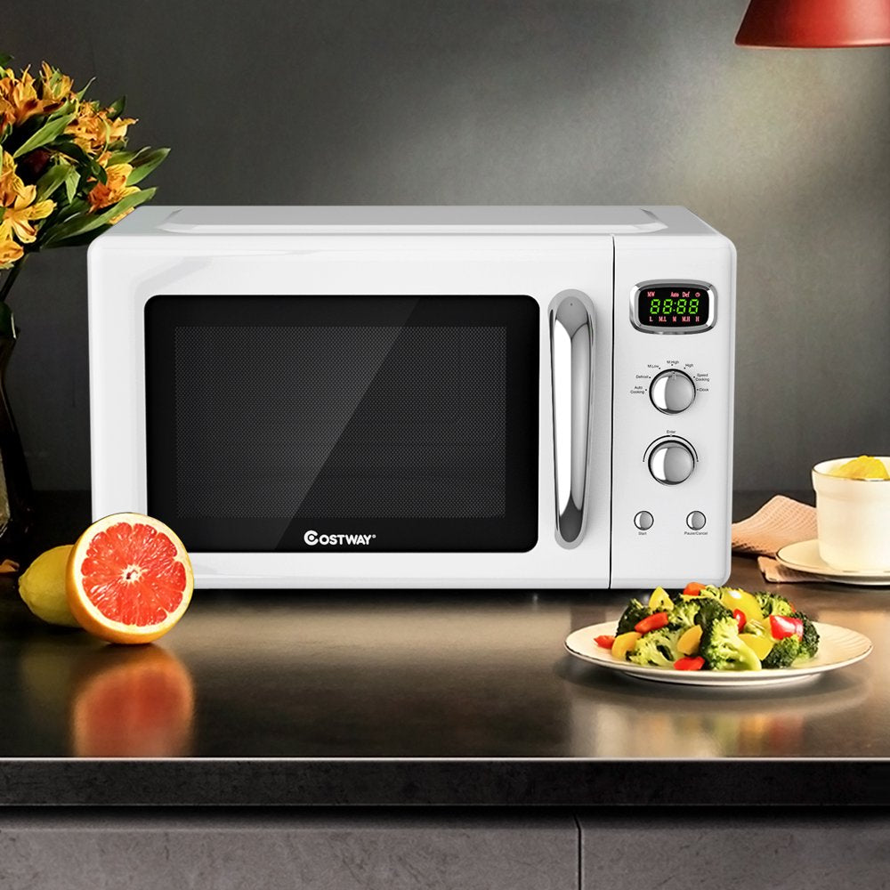 0.9Cu.Ft. Retro Countertop Compact Microwave Oven 900W 8 Cooking Settings White