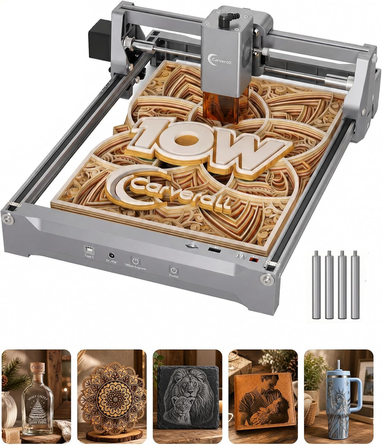 K15 Pro 10W Laser Engraver + 1W IR Laser Module Bundle - 2-In-1 CNC Laser Cutter for Wood/Metal/Glass/Acrylic, 10000Mw, Class 1,
