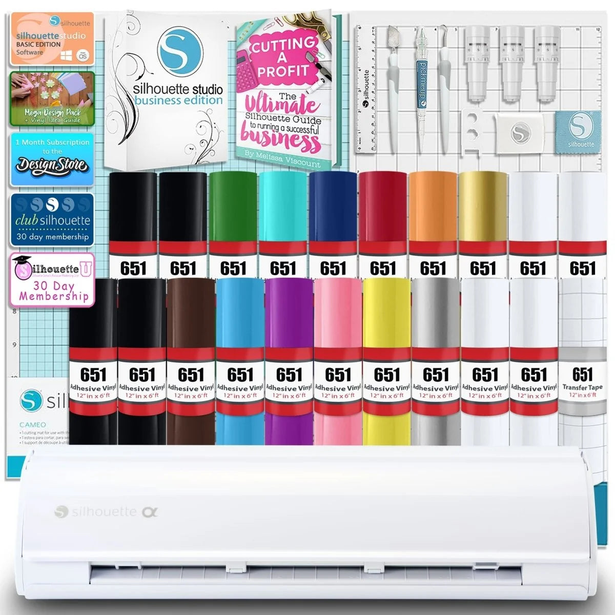 Silhouette White Cameo 5 Alpha Business Bundle W/ Vinyl, Guides, Software, Tools