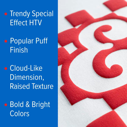 Stahls’ Puff HTV, Cad-Cut Heat Transfer Vinyl, 12” X 18Ft, Soft Puff Touch, Bold Colors, Wide Selection, Lab Tested 25+ Washes, Vinyl Cutter Compatible, Laser Cutter Safe, Easy Apply – Red