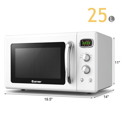 0.9Cu.Ft. Retro Countertop Compact Microwave Oven 900W 8 Cooking Settings White