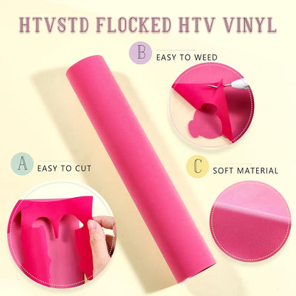 Flocked HTV Vinyl - 14 Sheets 12'' X 10'' Inches Colorful Flock Heat Transfer Vinyl Flock Iron on Vinyl for T-Shirts