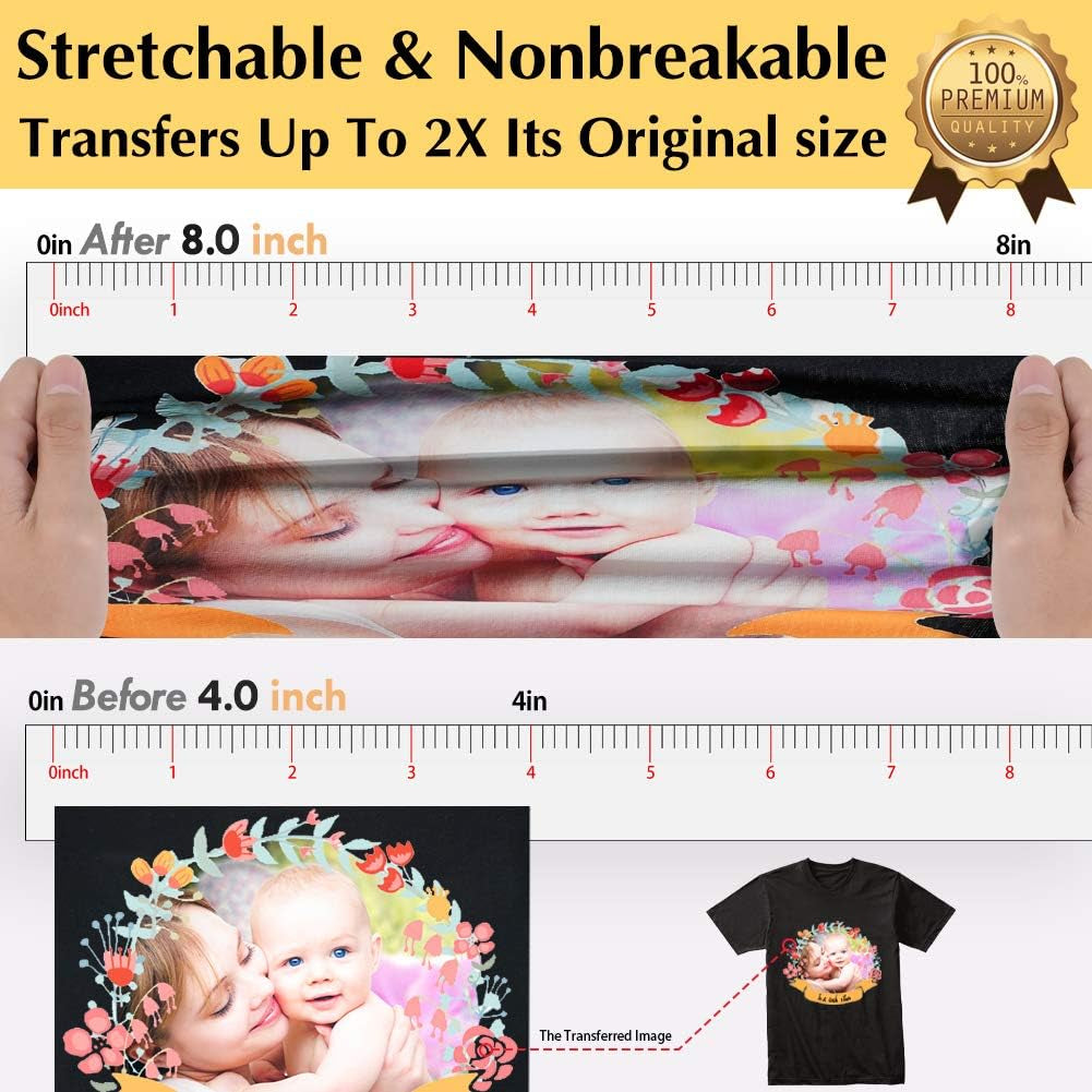 Transourdream Tru-Iron on Heat Transfer Paper for Dark Fabric (15 Sheets, 8.5X11") T Shirt Transfers Paper for Inkjet Printer Printable Heat Transfer Vinyl for T-Shirts (TOD-7-15)