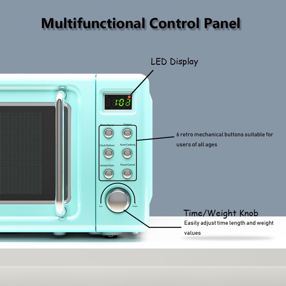 0.7Cu.Ft Retro Countertop Microwave Oven 700W LED Display Glass Turntable Green