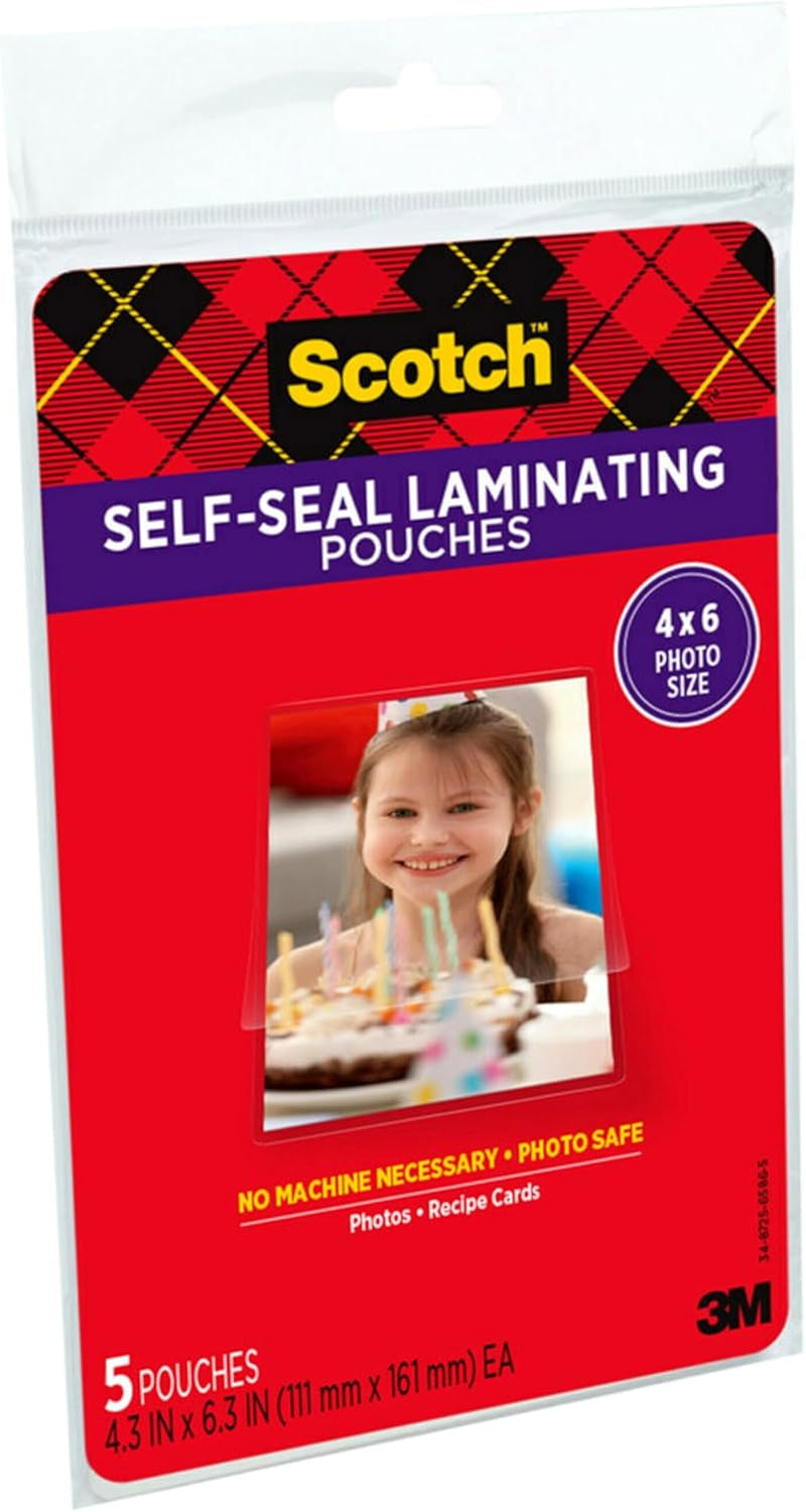 Scotch Self-Sealing Laminating Pouches, 4 X 6 Inches, 3-Pack of 5 Pouches – No Machine Needed, Clear, Photo Safe