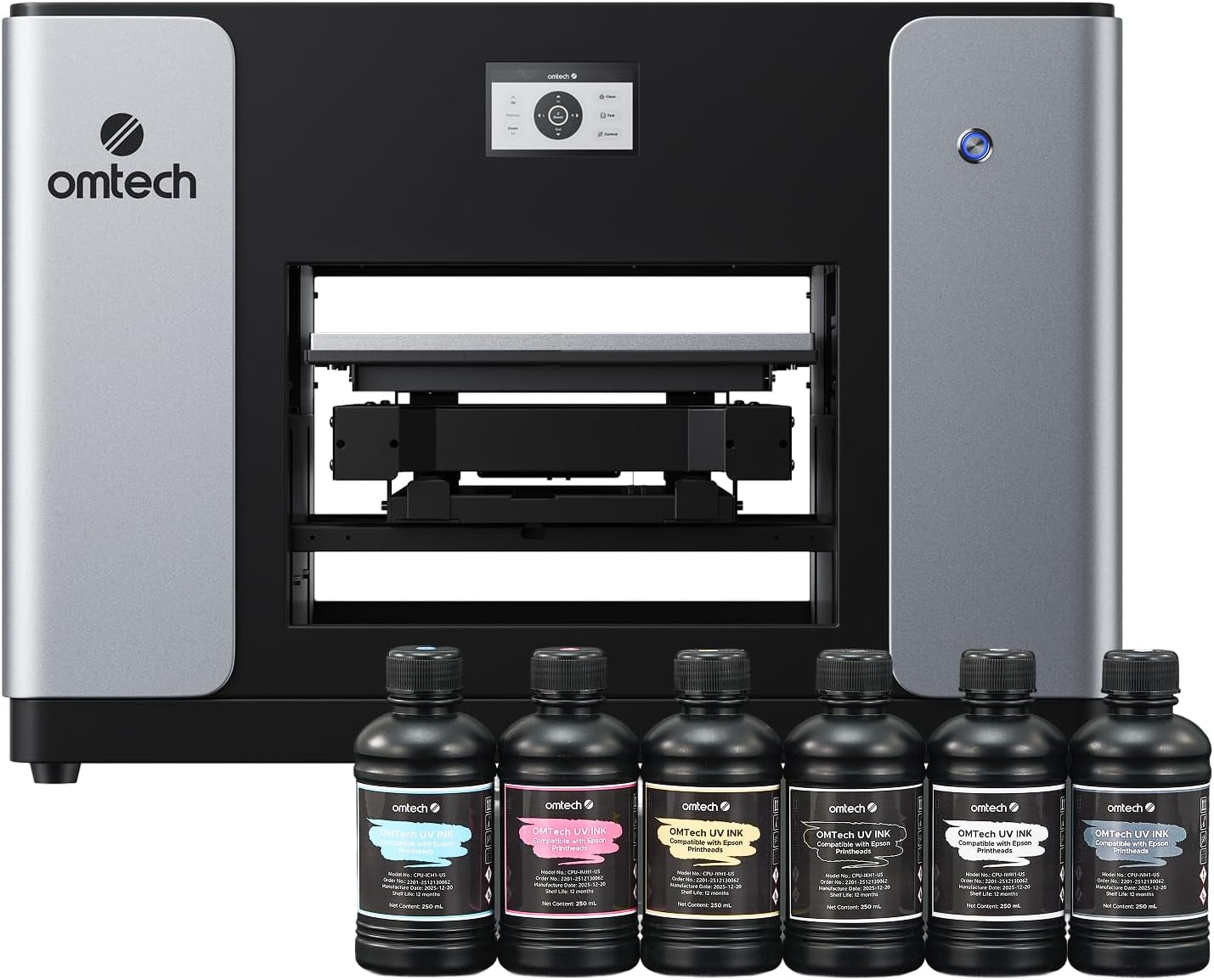 Omtech Spectra Pro A3+ UV Printer with Dual F1080 Printheads, CMYK + White + Varnish, 2.4 M²/H High Speed, 13.8"X17.7" Desktop Flatbed, Auto Cleaning, 3D Textures, Open Ink Platform