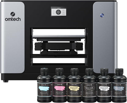 Omtech Spectra Pro A3+ UV Printer with Dual F1080 Printheads, CMYK + White + Varnish, 2.4 M²/H High Speed, 13.8"X17.7" Desktop Flatbed, Auto Cleaning, 3D Textures, Open Ink Platform