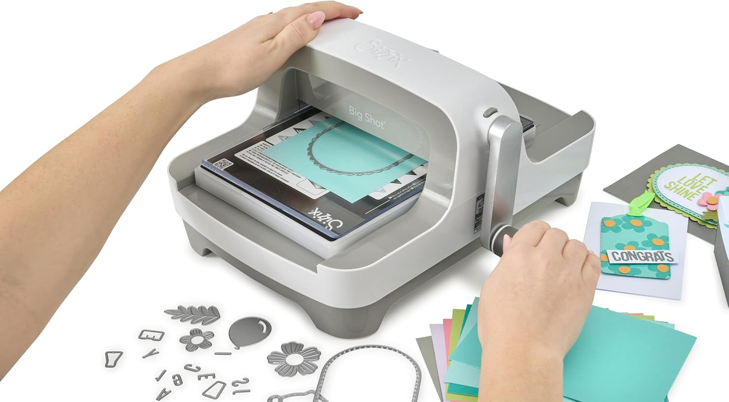 Sizzix Big Shot Machine with Starter Kit, 6" Die-Cutting and Embossing Machine with Cutting Dies, Embossing Folder and Cardstock