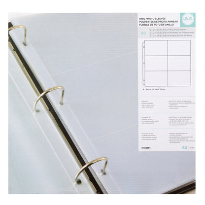 Ring Photo Sleeves, 12" X 12", 50Pk, Six, 4" X 6" Pockets