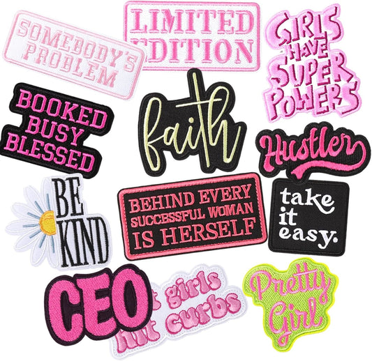 12 Pcs Phrase Iron on Patches for Girls Assorted Styles Embroidered Patches Trucker Hat Patches Cowgirl Sew Applique Repair Patches DIY Sew on Patches DIY Accessories for Backpacks Hat Pants Jacket