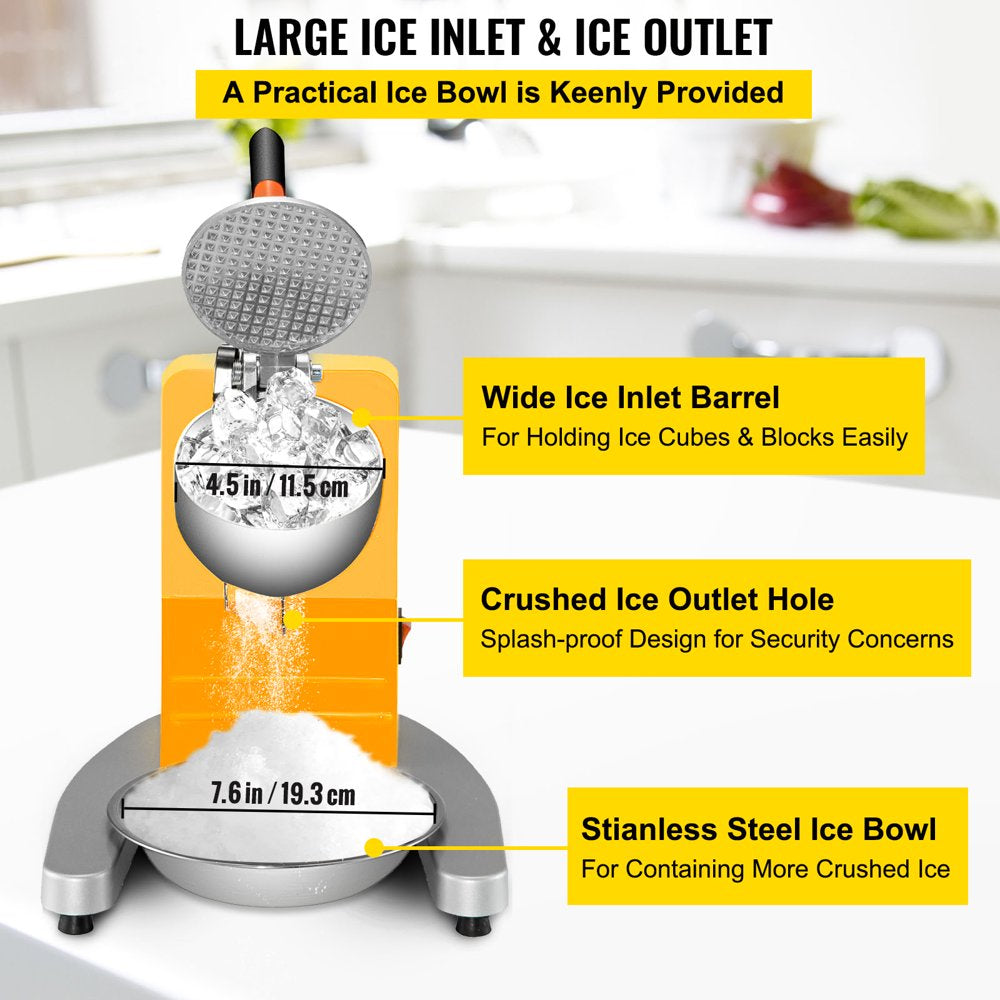 brand Electric Ice Shaver Crusher Snow Cone Maker Machine with Dual Stainless Steel Blades 210Lbs/H Shaved Ice Machine 300W 1450 RPM with Ice Plate & Additional Blade for Home and Commercial Use