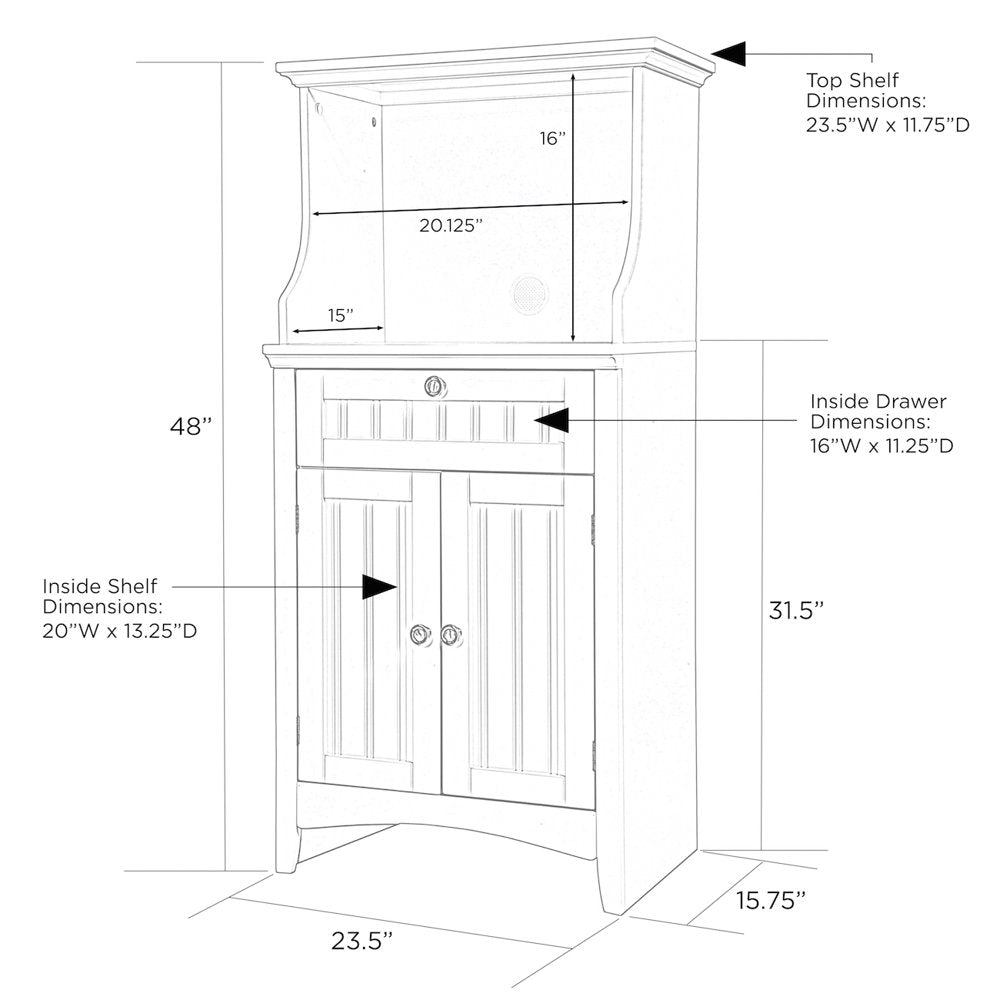 Microwave Kitchen Utility Cart Cabinet, White