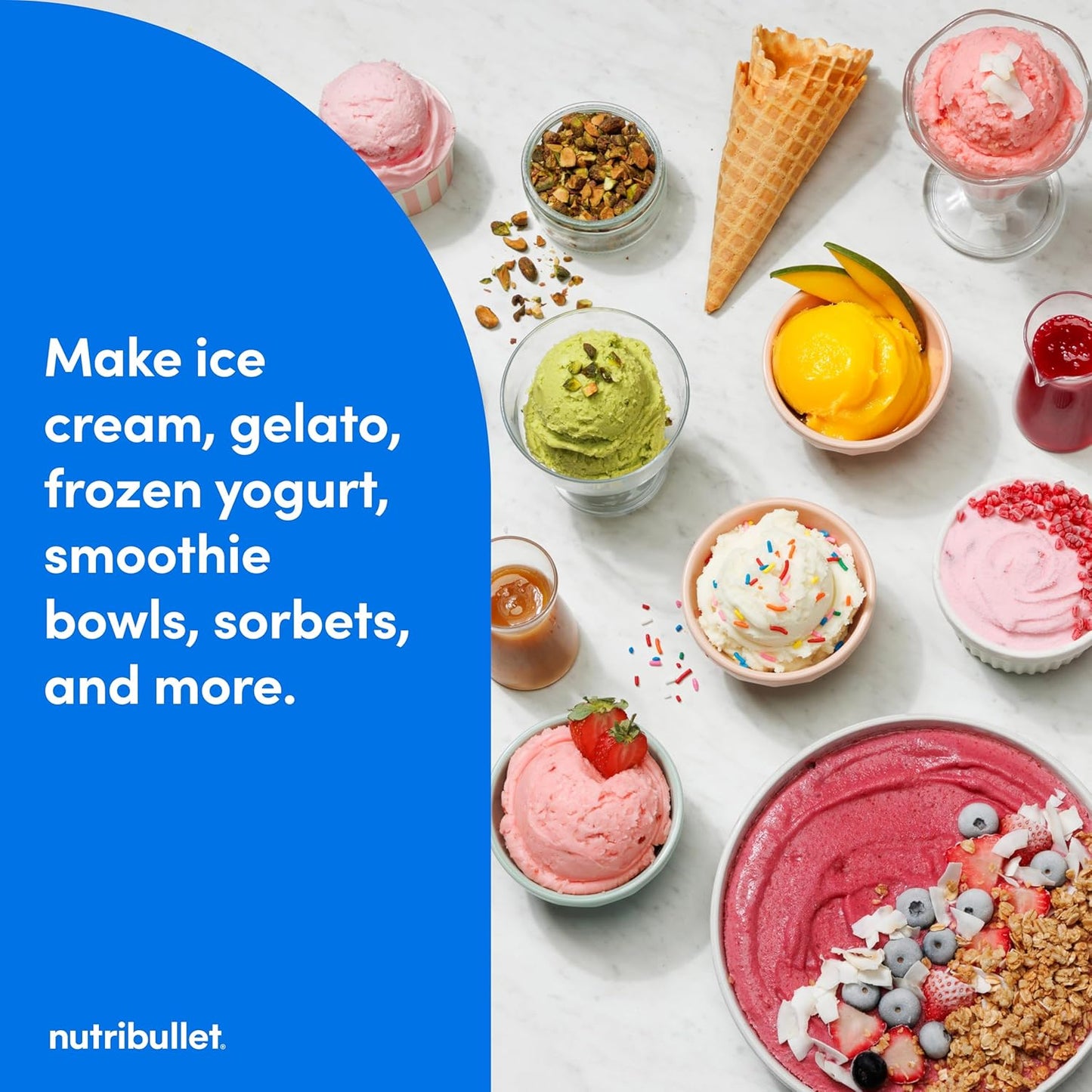 Nutribullet Chill Ice Cream Maker, for Gelato, Sorbet, Frozen Yogurt, Smoothie Bowls, Compact Size, (2) Dishwasher Safe 16 Oz. Pint Cups with Lids, Black, NBD50100AK