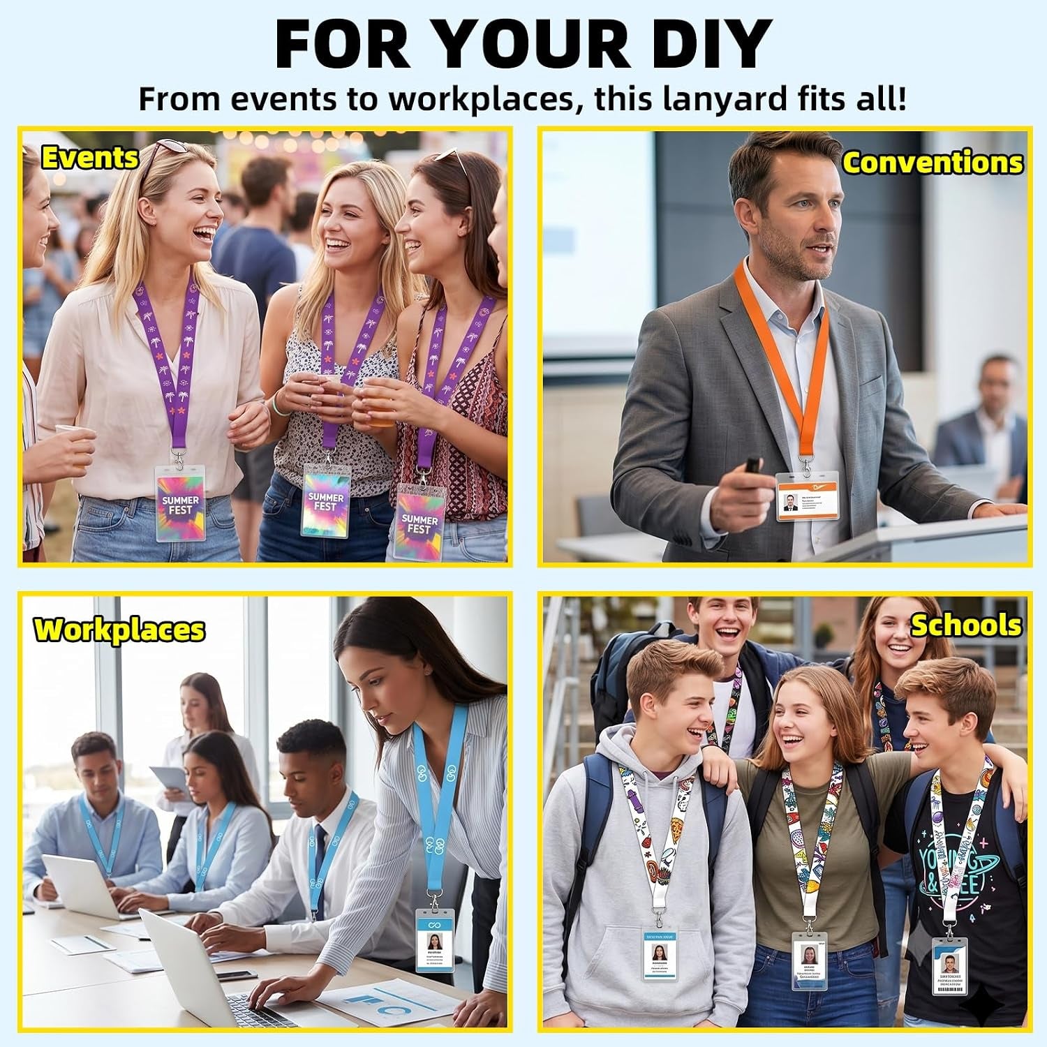 Yesland 50 Pack Sublimation Blank Lanyards - White Heat Transfer Neck Lanyards with Detachable Buckles & Metal Hooks for ID Badge Holder, Keys, Custom DIY Design