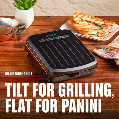 Electric Indoor Grill and Panini Press, Black with Copper Plates, Serves 2, Classic Plate, Grs040-Series