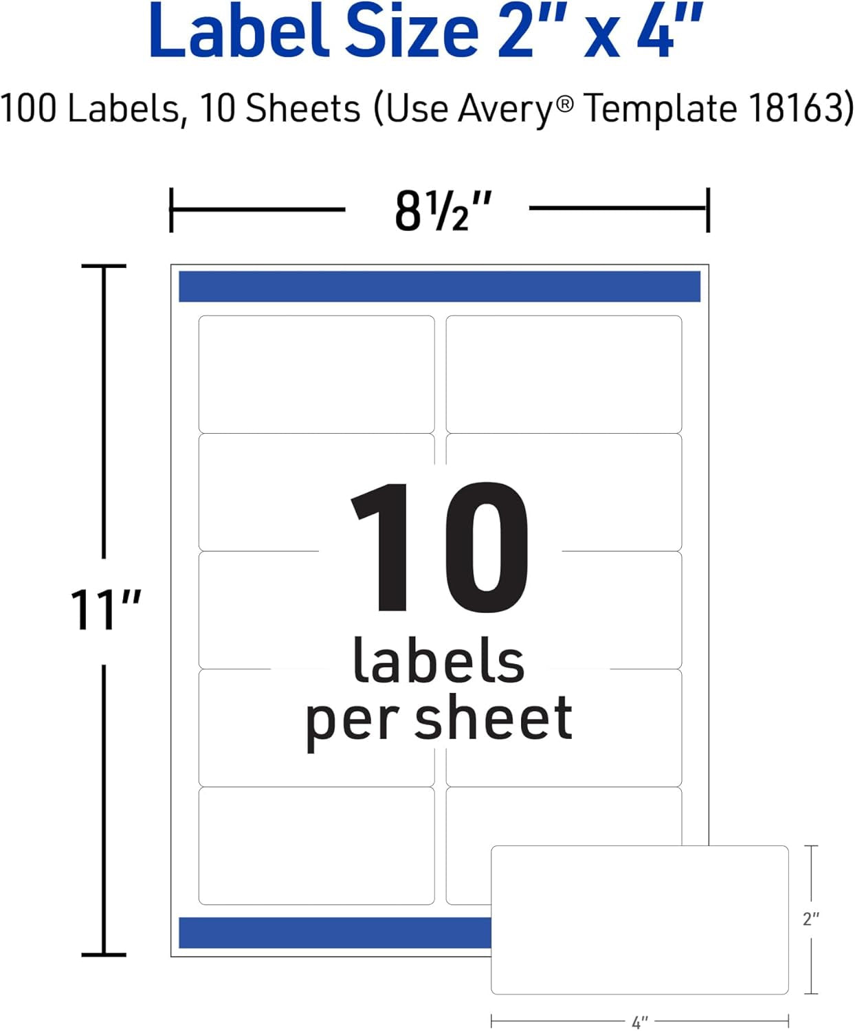 Printable Shipping Labels with Sure Feed, 2" X 4" Customizable Stickers, White, 100 Blank Mailing Labels, Great for Mailing, Shipping, and More (18163)
