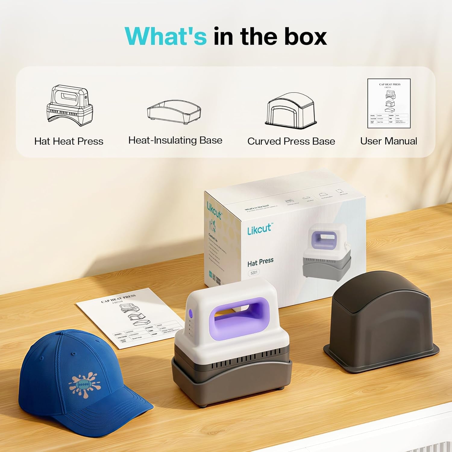 Hat Press SZ01, Lightweight Hat Press Heat Machine for Caps with 4 Heating Levels, 10Min Auto-Off, for Vinyl, Sublimation, Heat Transfer Projects