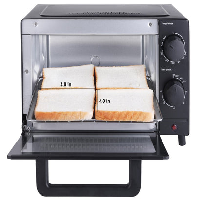 4 Slice Toaster Oven with 3 Setting, Baking Rack and Pan, Black, New