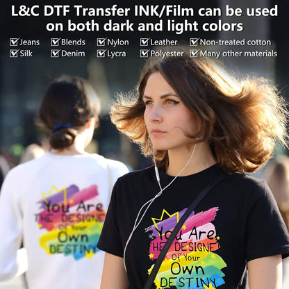 L&C DTF Ink Auto-Fill 600ML DTF Transfer Ink for Epson ET-8550 ET-8500 D570 R1390 DTF Printers Upgraded Heat Transfer Printing Direct to Film Set 100ML X 4 CMYK, 100ML X 2 White (Anti-Uv/Icc-Free)