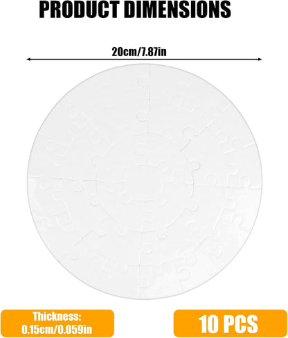 SAVITA 10 Sheets round Blank Puzzles, 20Cm/7.87In Heat Transfer All White DIY Puzzle Paintable & Writable for Kids Brain Game