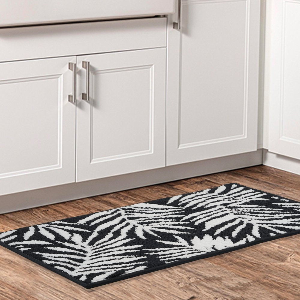 Jacquard High Low Loop Kitchen Mat 18In X 27In Rich Black & Arctic White