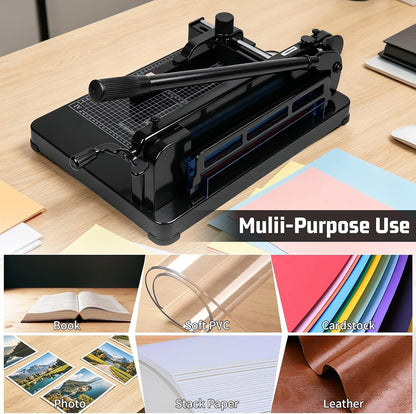 Vagbstu Guillotine Paper Cutter Heavy Duty 400 Sheet Capacity,Solid Steel with HSS Blade,Industrial Commercial Trimmer for Office,School,Print Shop,Safety Lock & Clear Grids (A4-12'' Paper Cutter)