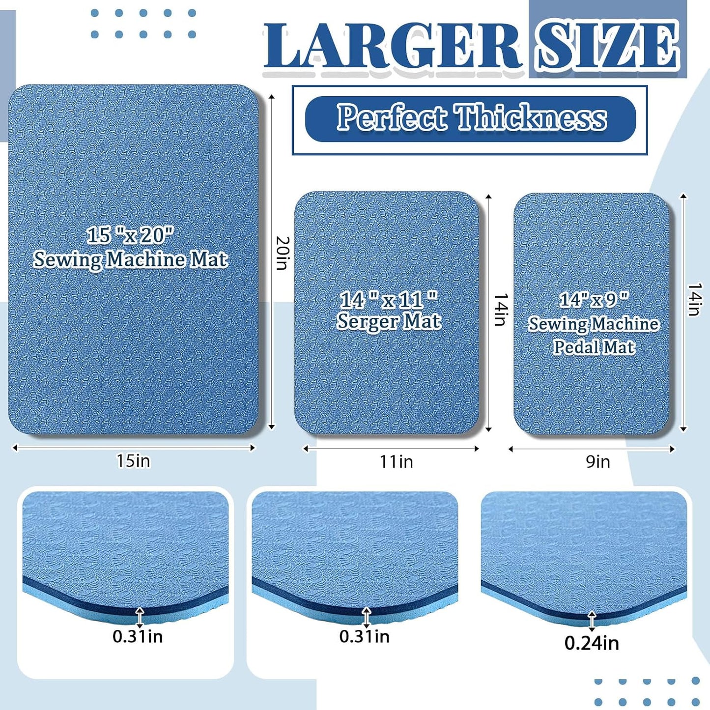 Drydiet 3 Pcs Sewing Machine Muffling Mat Pedal Mat Sewing Machine Pad No Slip Rubber Stay in Place Mats for Calms Vibration(Blue,15 X 20 Inch,14 X 9 Inch,14 X 11 Inch)