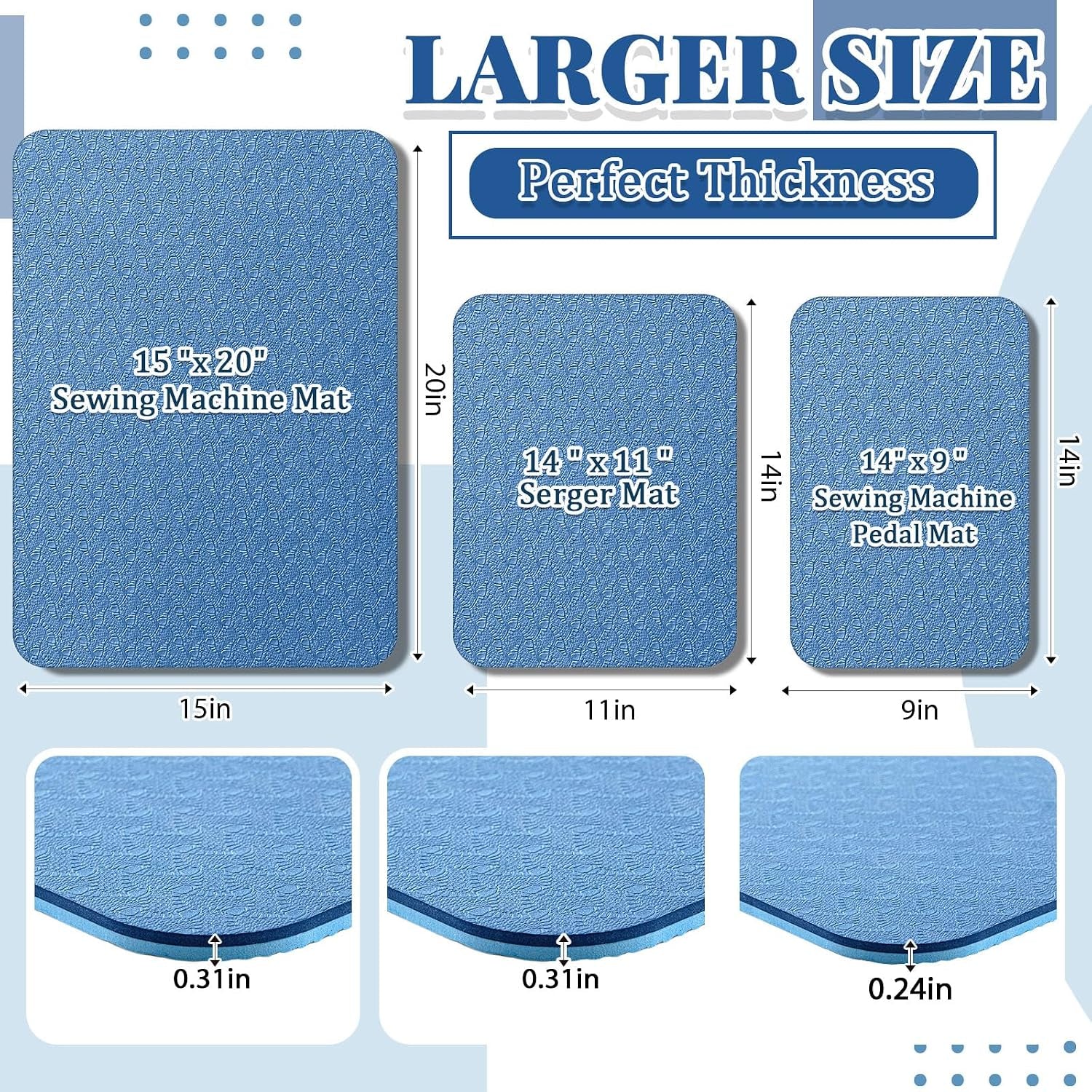 Drydiet 3 Pcs Sewing Machine Muffling Mat Pedal Mat Sewing Machine Pad No Slip Rubber Stay in Place Mats for Calms Vibration(Blue,15 X 20 Inch,14 X 9 Inch,14 X 11 Inch)