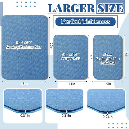 Drydiet 3 Pcs Sewing Machine Muffling Mat Pedal Mat Sewing Machine Pad No Slip Rubber Stay in Place Mats for Calms Vibration(Blue,15 X 20 Inch,14 X 9 Inch,14 X 11 Inch)