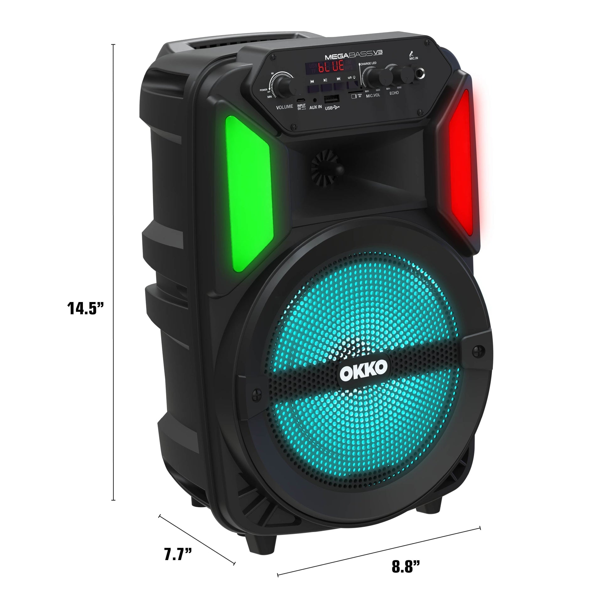 Megabass V3 Jobsite Portable Bluetooth Speaker and Karaoke System with LED Lights
