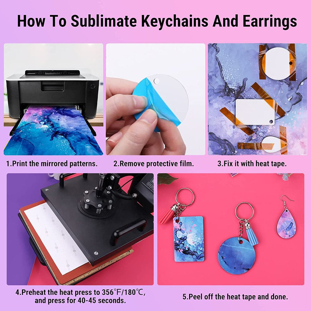 42Pcs Sublimation Blanks Products Set Sublimation Keychain Blank+Earring Blanks+Mouse Pad Blanks+Sublimation Coasters Blanks