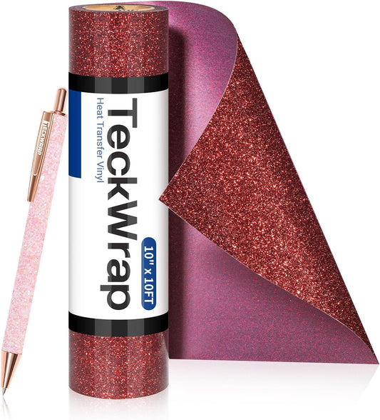 Maroon Glitter HTV Heat Transfer Vinyl Roll 10" X10Ft Iron on Vinyl for T Shirts DIY Crafts Sparkly Glitter HTV Vinyl Heat Transfer Includes Glitter Pin Pen