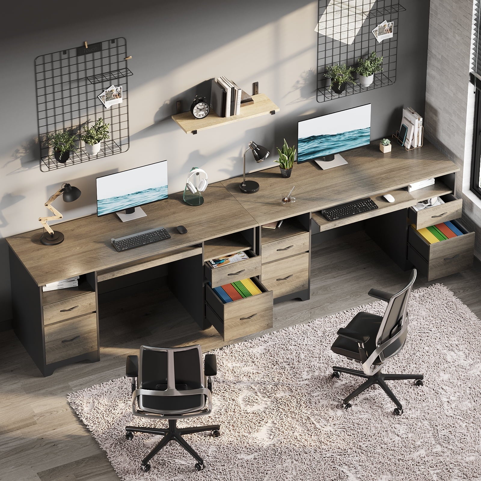 59” Computer Desk with 4 Drawers, Office Executive Desk with File Drawer, Keyboard Tray for Home Office, Gray