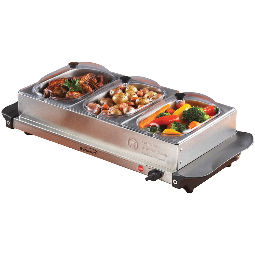 180-Watt 4.5-Qt. 3-Pan Buffet Server and Warming Tray, Silver
