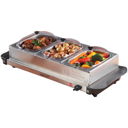 180-Watt 4.5-Qt. 3-Pan Buffet Server and Warming Tray, Silver