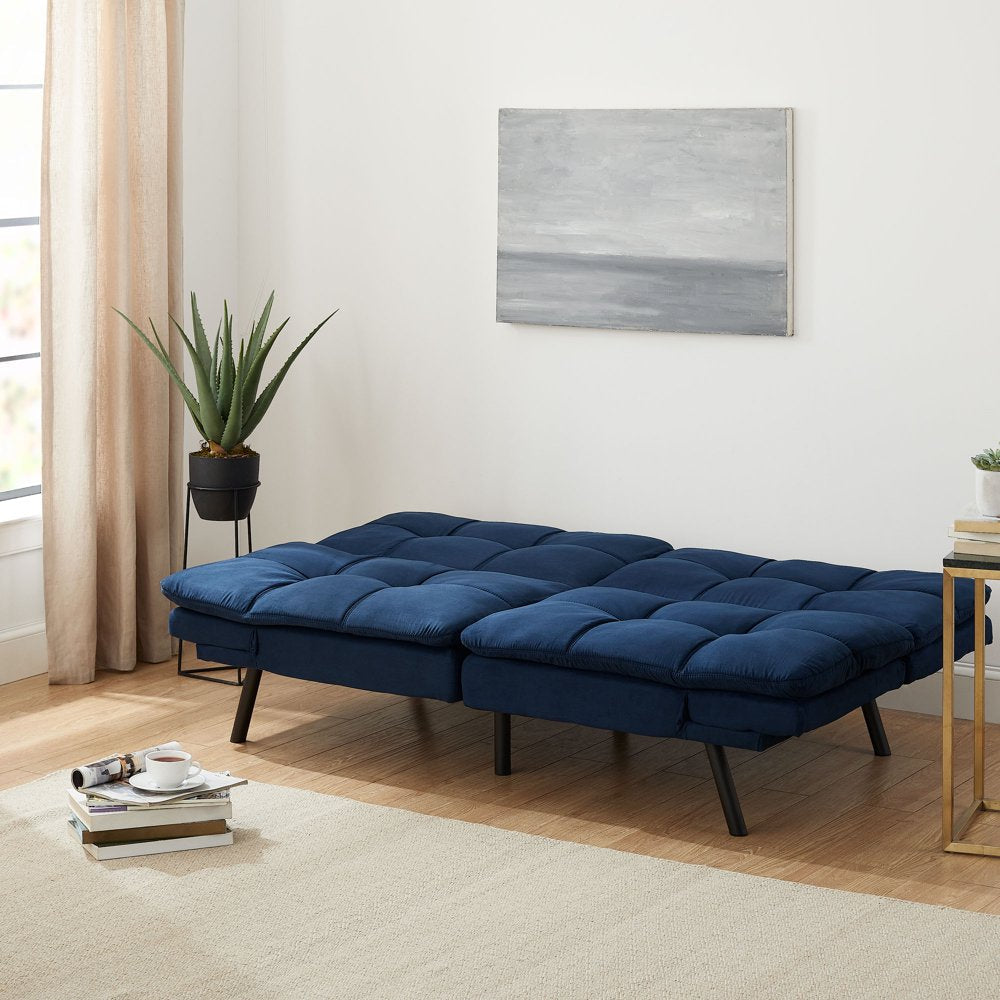 Memory Foam Futon, Blue Faux Suede