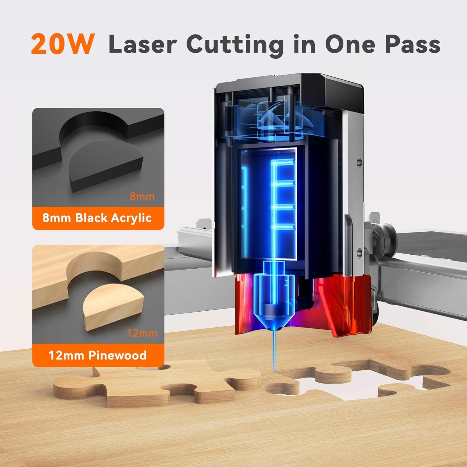 TOOCAA Laser Engraver 20W with 5 in 1 Rotary Roller Set,Smart Camera,Air Assist,Honeycomb Panel, 22" X 22" Bed Size,Safe Laser Engraving Cutting Machine Expert for Metal Tumblers Wood Acrylic