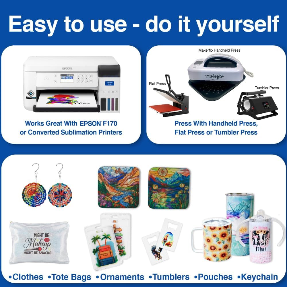 Makerflo Sublimation Paper 8.5 X 11 Inch 100 Sheets, Heat Transfer Sublimation Paper for Tumblers T-Shirts Phone Case Mugs, Printable Stickers Gifting Christmas DIY Enthusiast